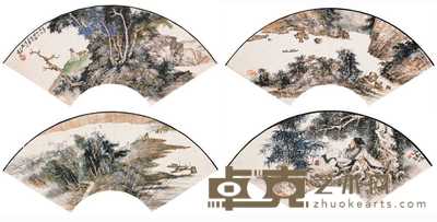 刘棣 1999年作 扇画(四帧) 扇面 20×54.5cm×4